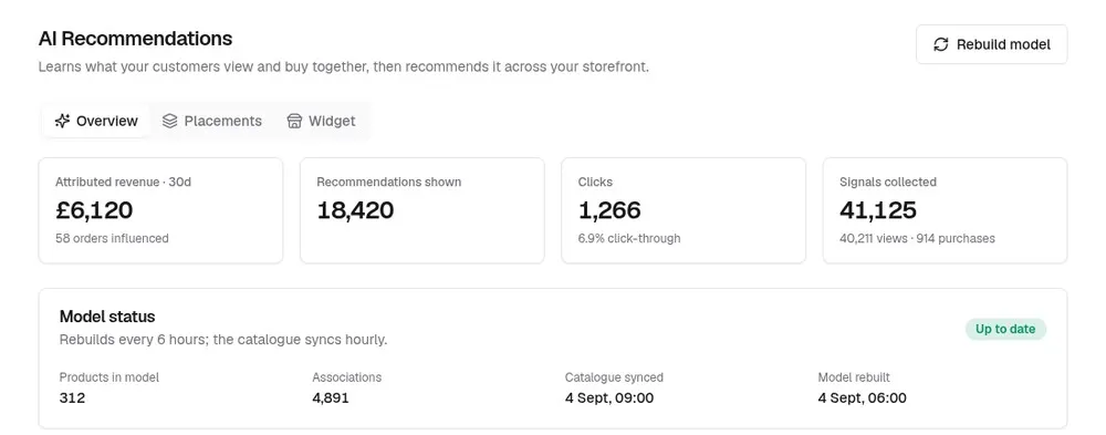 The AI Recommendations Overview tab