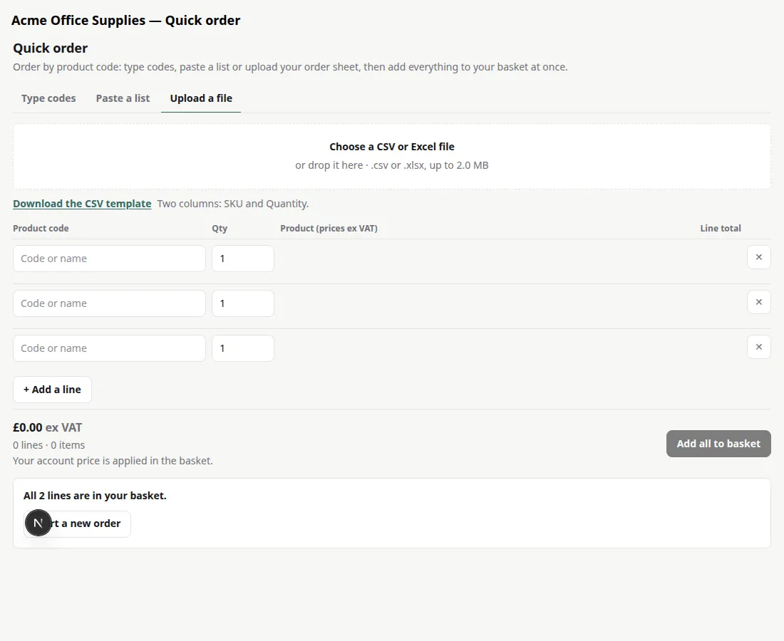 Spreadsheet upload
