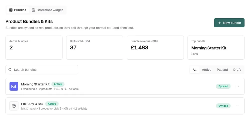 The list of bundles in the Orbit dashboard