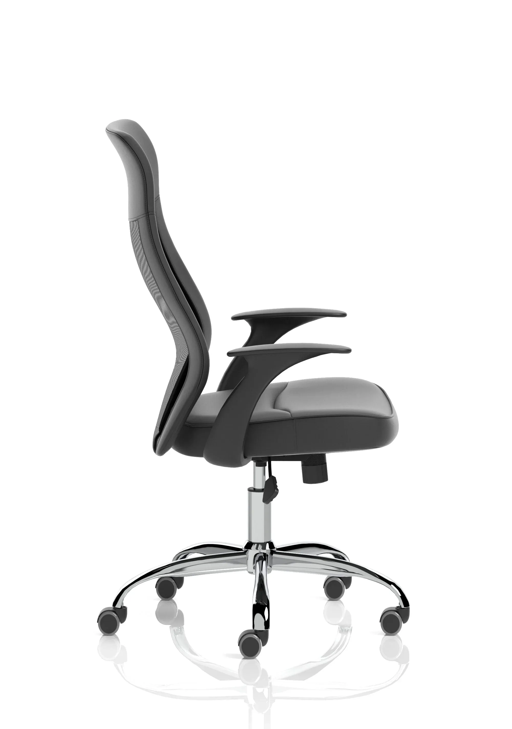 Baye High Mesh Back Task Operator Black Leather Office Chair with Arms