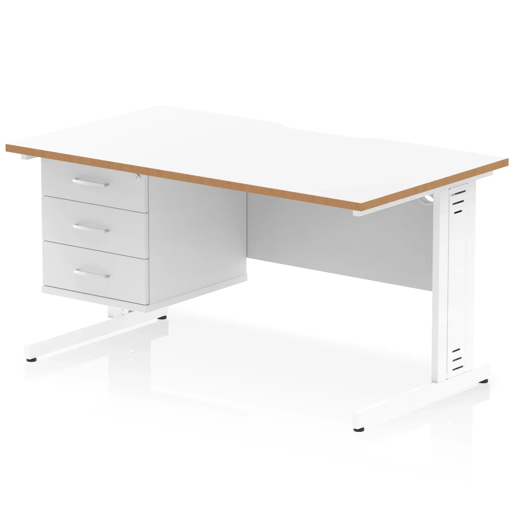 Impulse Scalloped Edge 1400mm Cable Managed Straight Desk With Single Fixed Pedestal