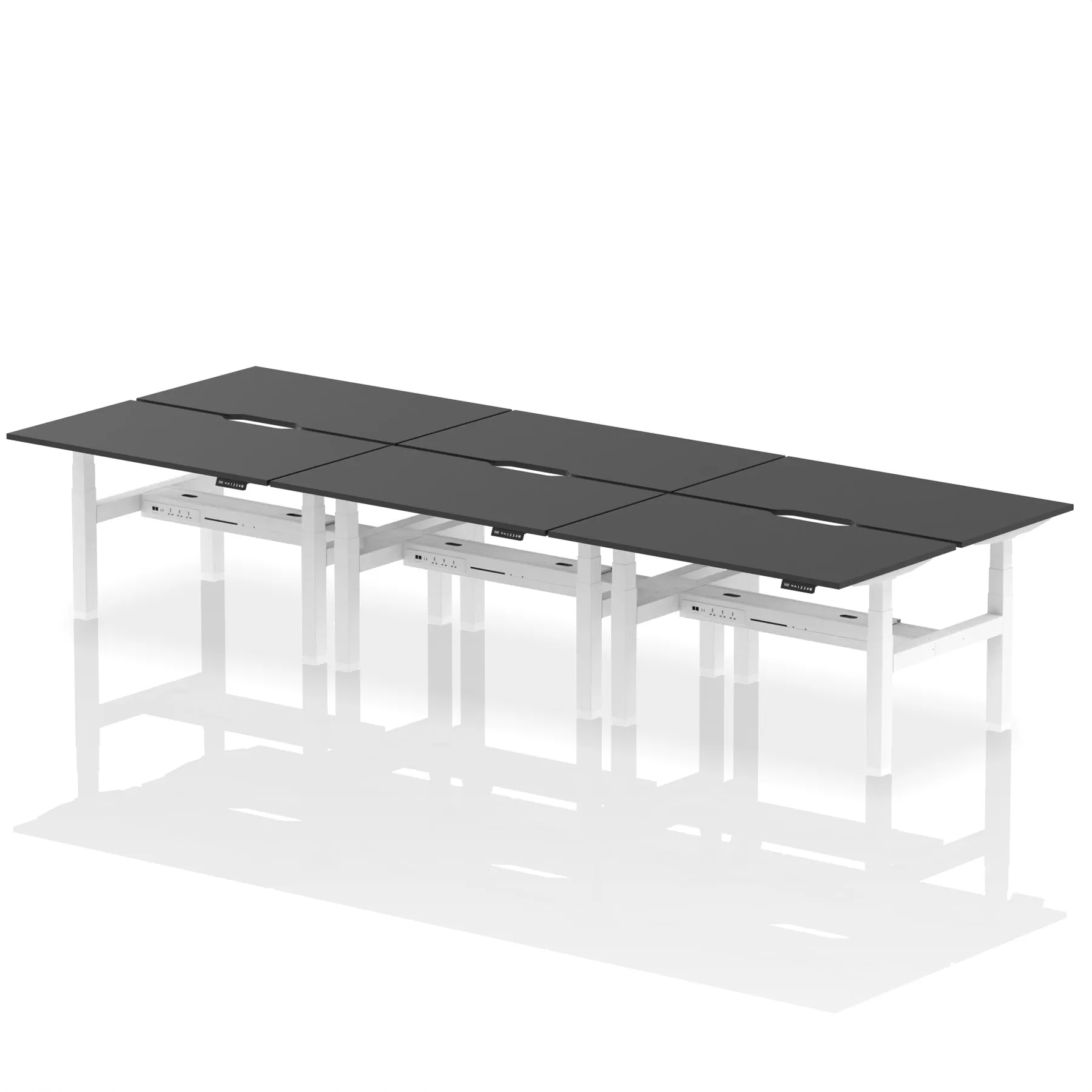Air Back-to-Back Scalloped Edge Height Adjustable Bench Desk - 6 Person