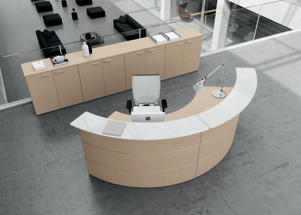 Abako Curved Reception Counter With Frosted Glass Shelf