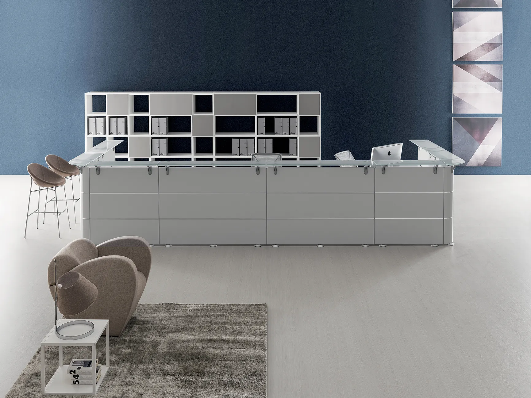 Abako Straight Reception Counter With Frosted Glass Shelf