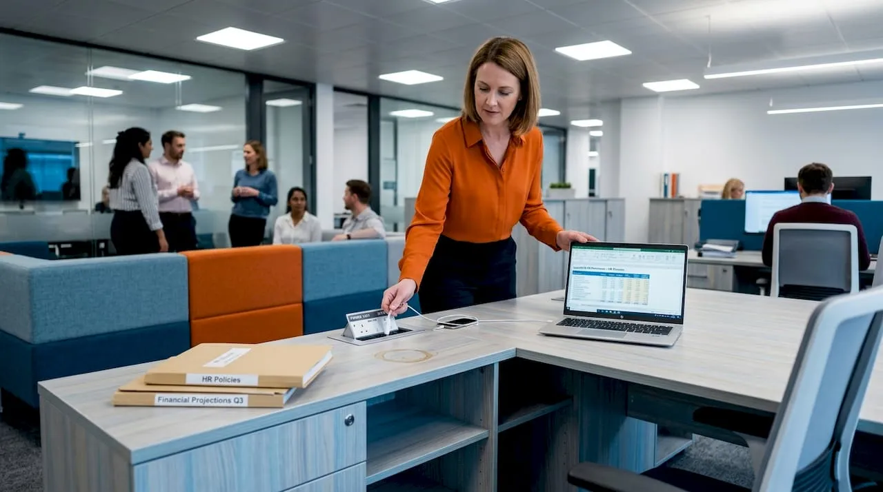 Manager using storage-integrated office desk
