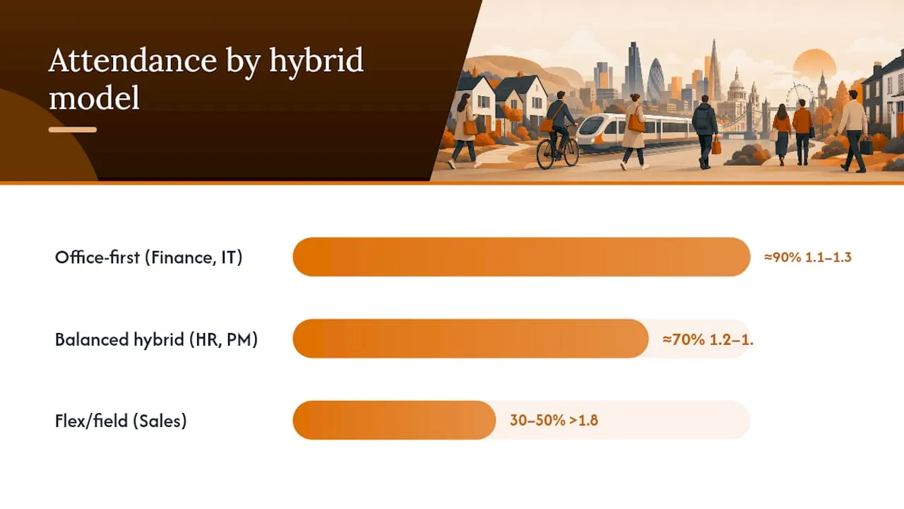 Benchmarks of hybrid work models and desk ratios