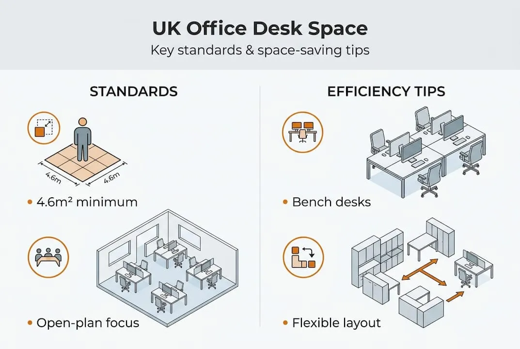 Infographic summarising UK office desk space benchmarks