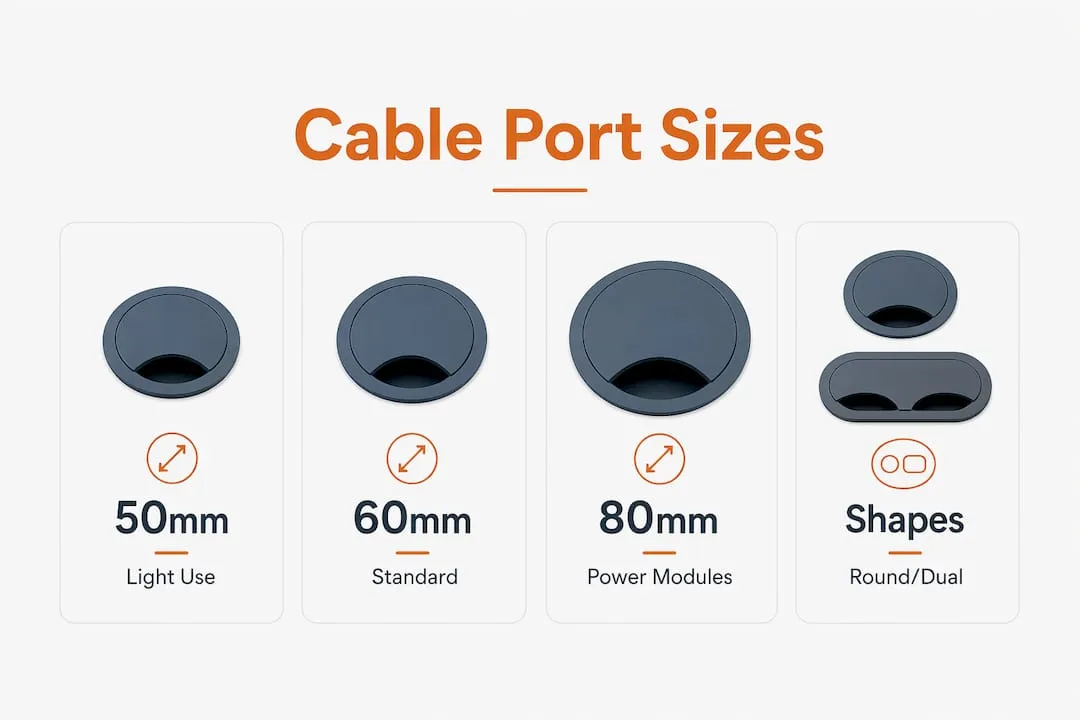 Infographic showing cable port sizes and typical uses