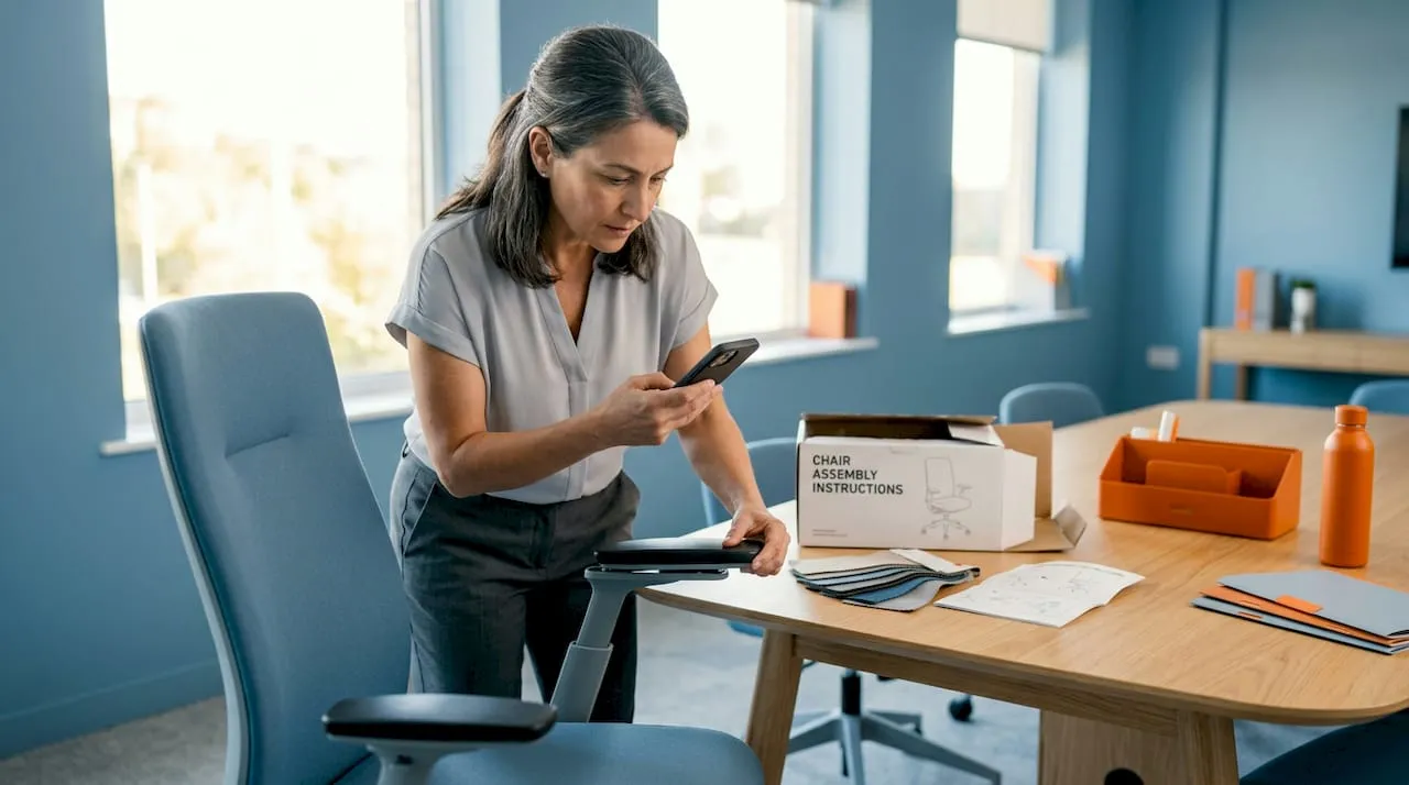 Manager inspecting quality of office chair