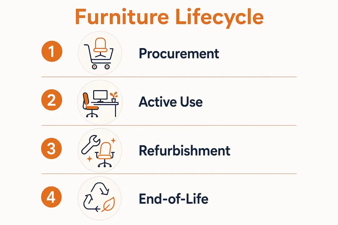 Infographic illustrating office furniture lifecycle stages