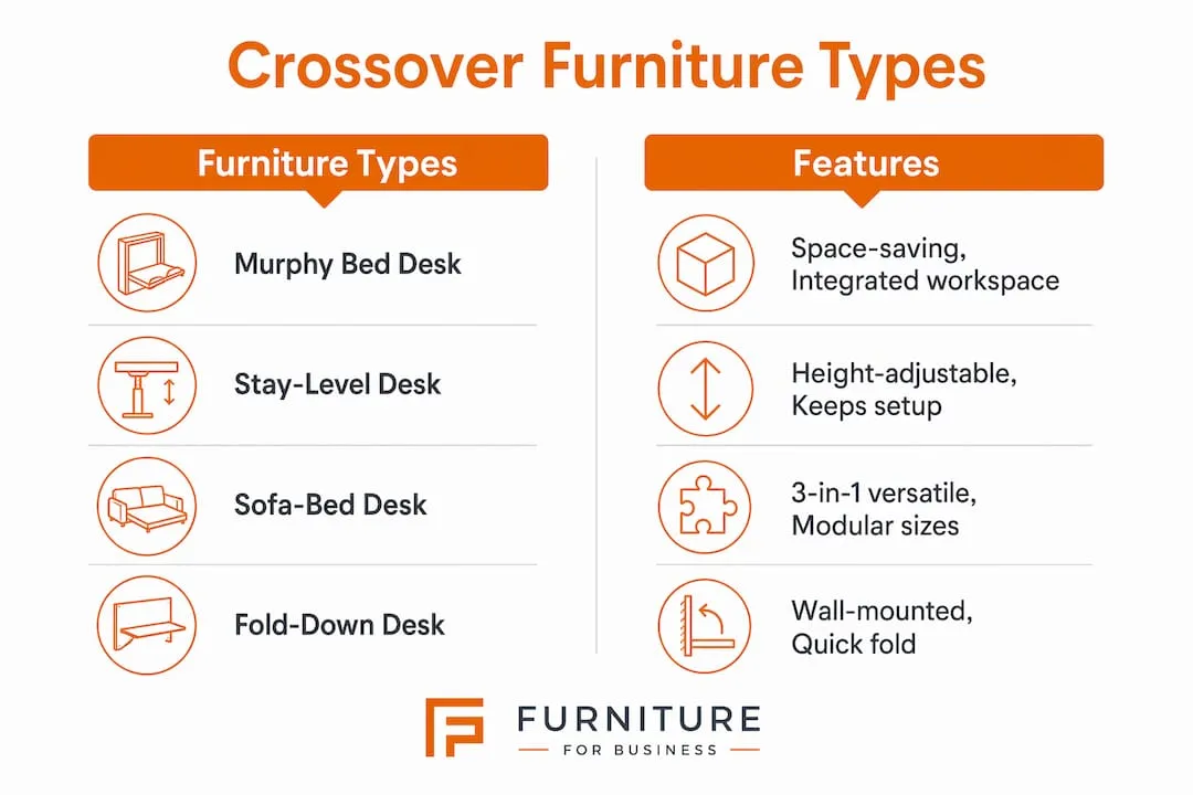 Infographic contrasting types and features of crossover furniture