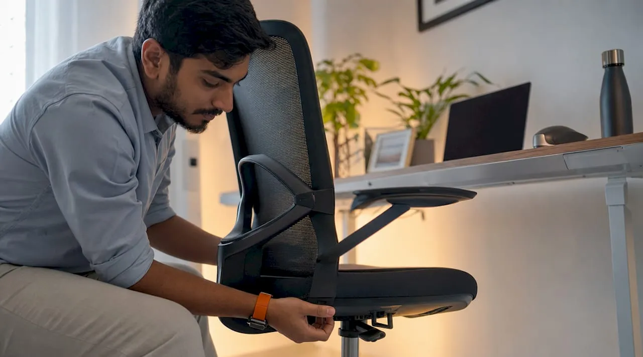 Consultant adjusting ergonomic office chair