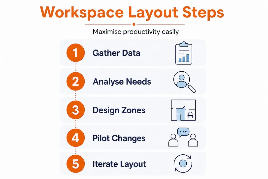 Infographic showing workspace layout checklist steps