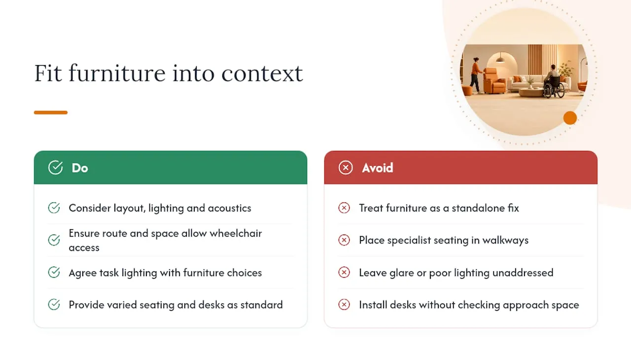 Fitting furniture adjustments into the wider workplace picture — overview diagram