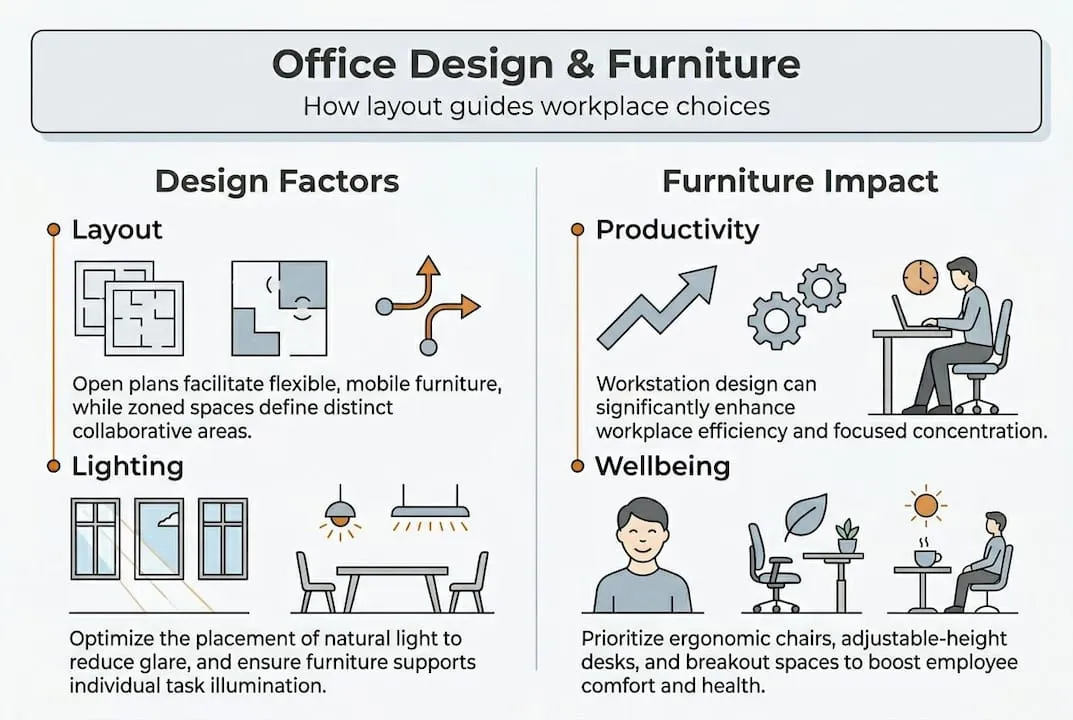 Infographic links design factors and furniture impact