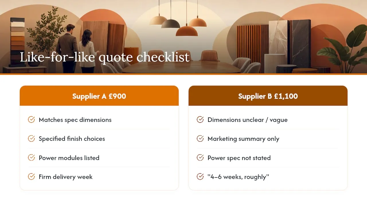Boardroom table quote comparison checklist