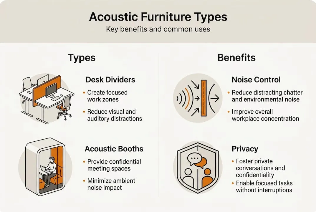 Infographic of acoustic furniture types and benefits