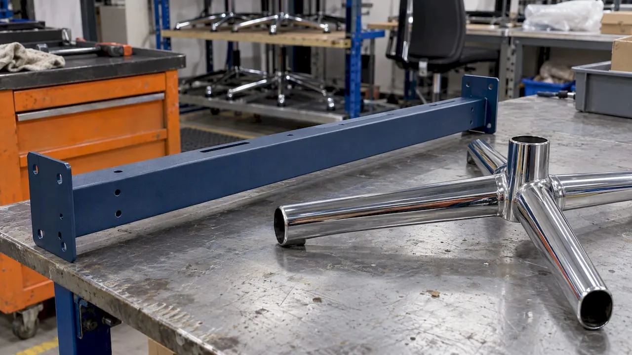 Powder Coat vs. Chrome for UK Office Buyers: Why 60–120 Microns Matter