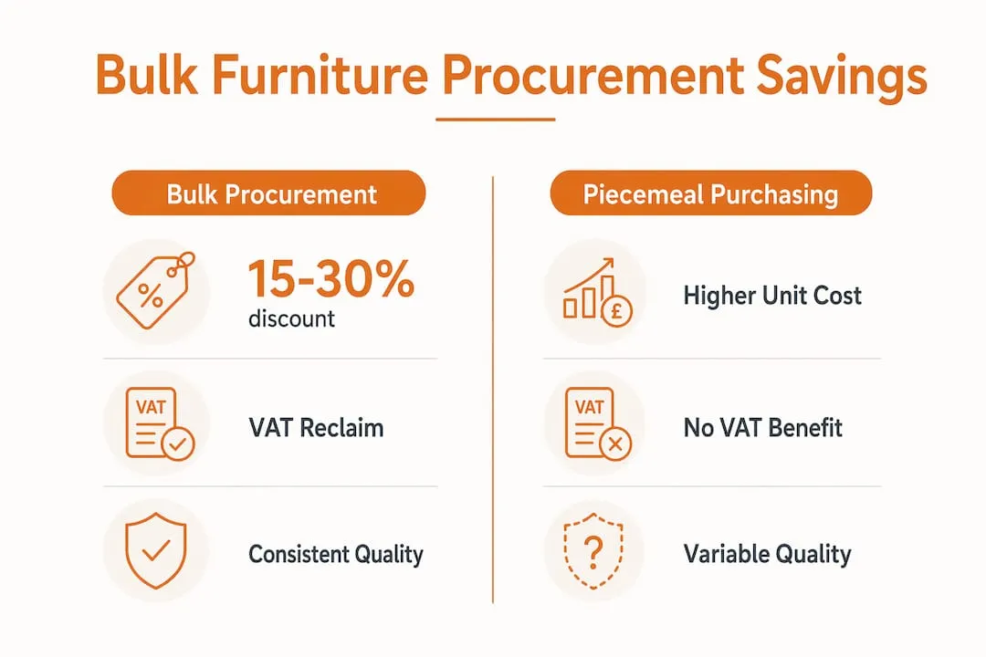 Infographic comparing bulk versus piecemeal furniture procurement savings