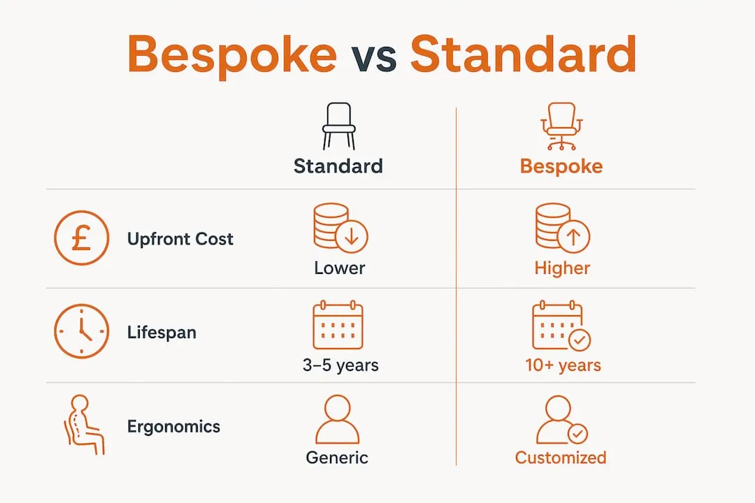 Infographic comparing bespoke and standard office desks