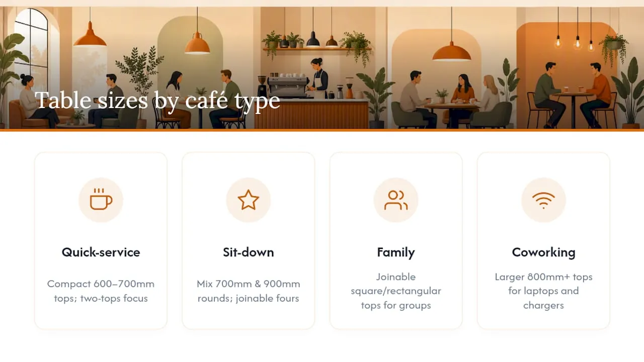 Café types matched with table sizing priorities