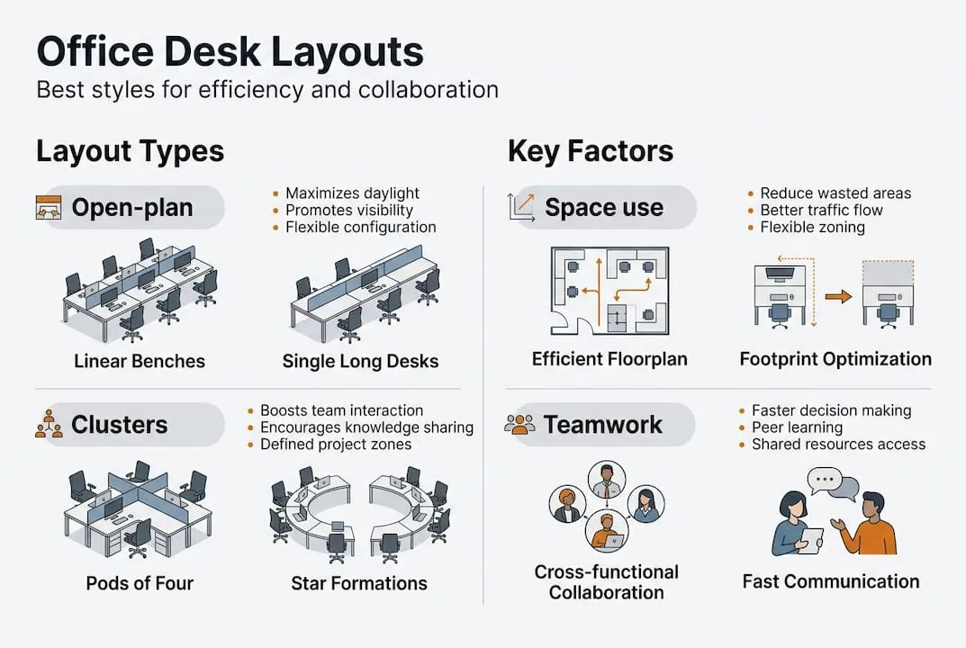 Infographic outlining office desk arrangements