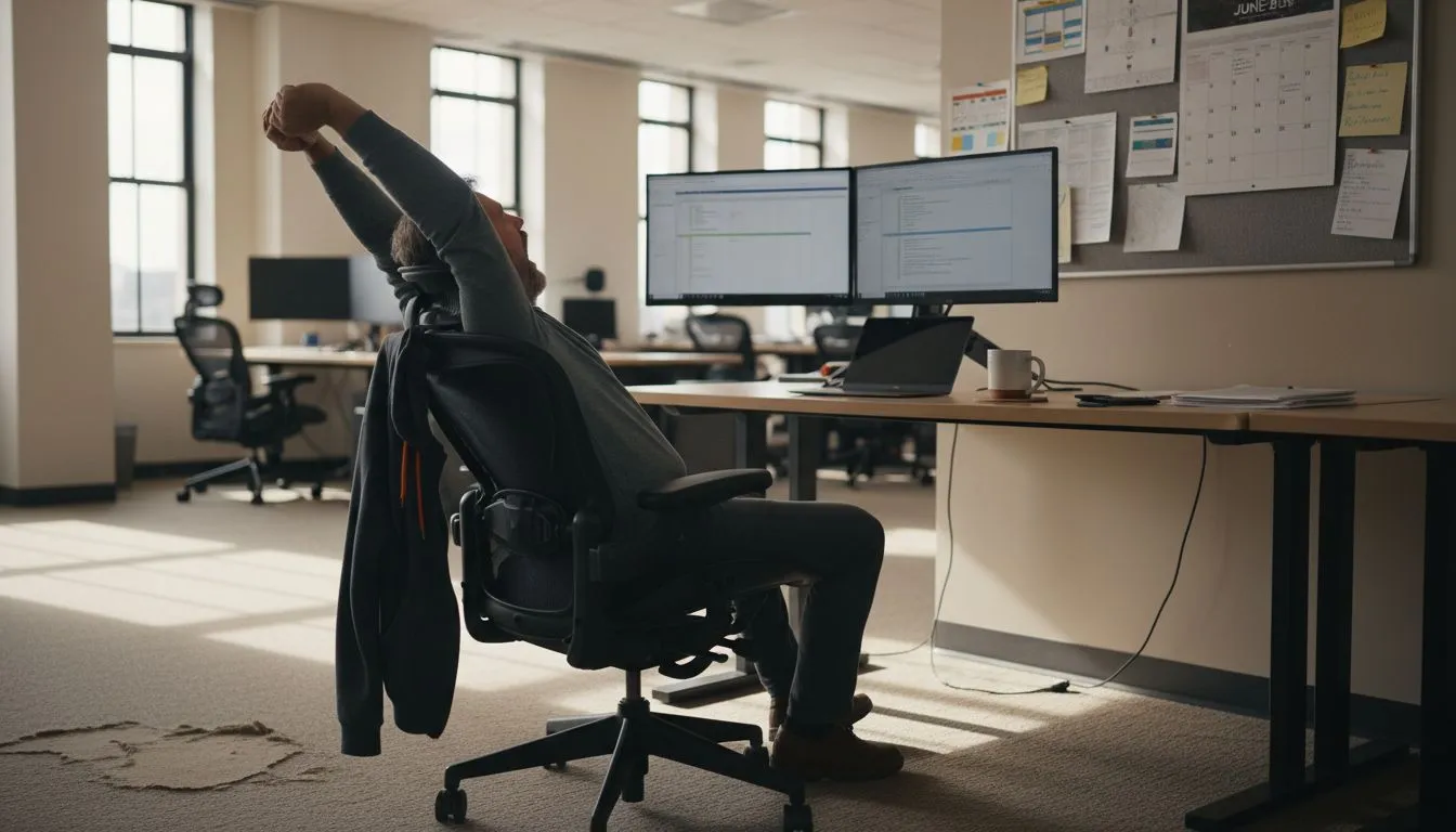 Worker relaxing in ergonomic mesh chair