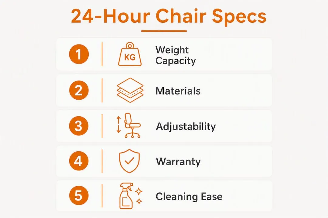Infographic showing key procurement features for 24-hour chairs