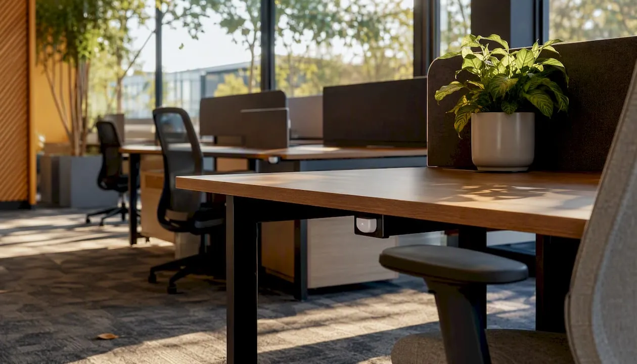 Office desks with occupancy sensors installed