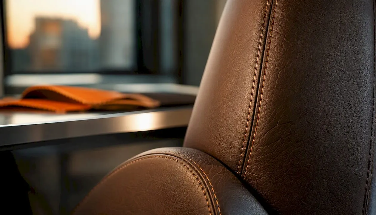 Close-up of premium leather chair upholstery