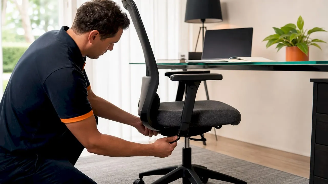 Hands adjusting ergonomic office chair height