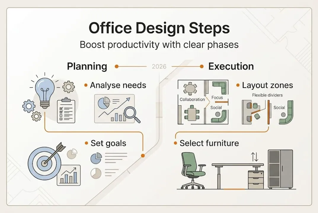 Infographic of key office design steps