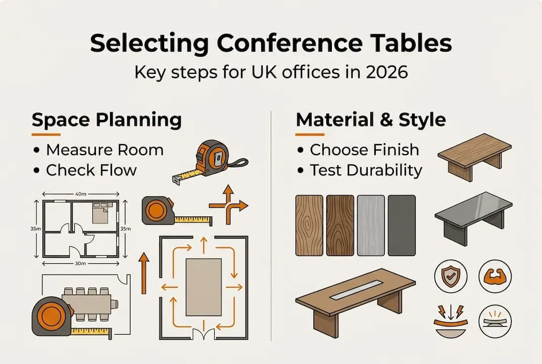 Infographic showing steps for UK conference table selection