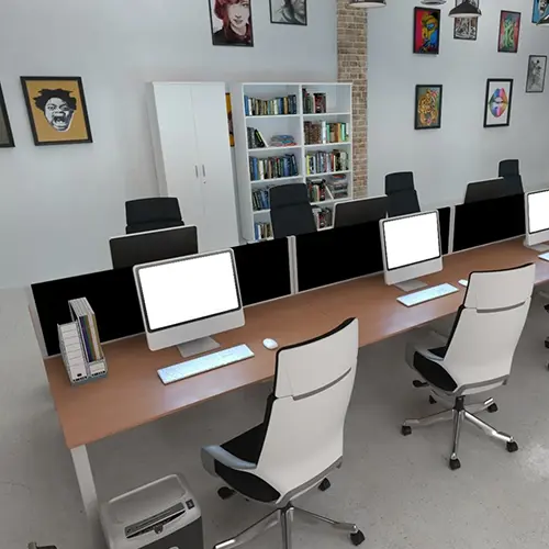 Bench desks in an open plan office
