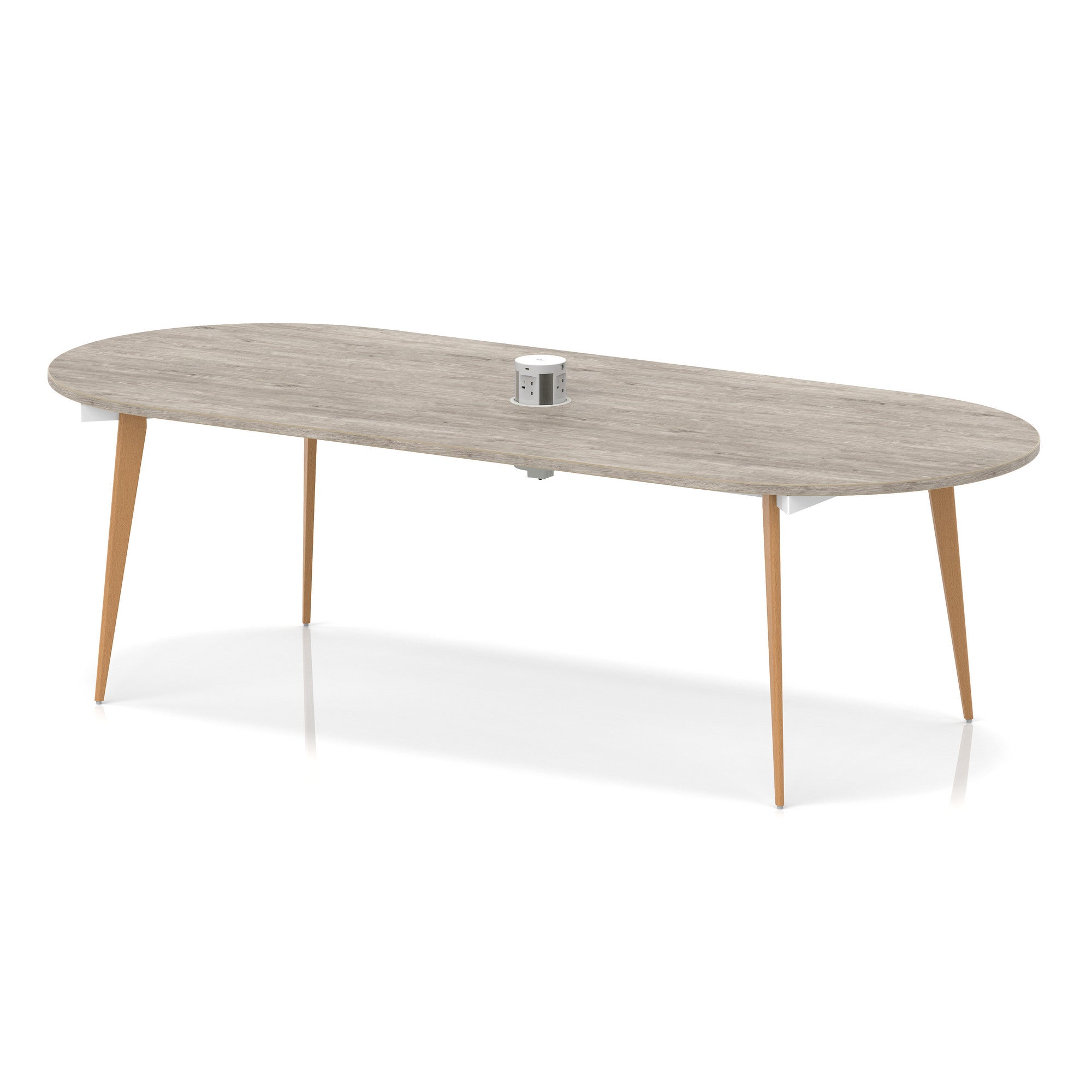 Oslo Volta Oval Boardroom Table With Pop-up Power Module With Wooden Splayed Leg