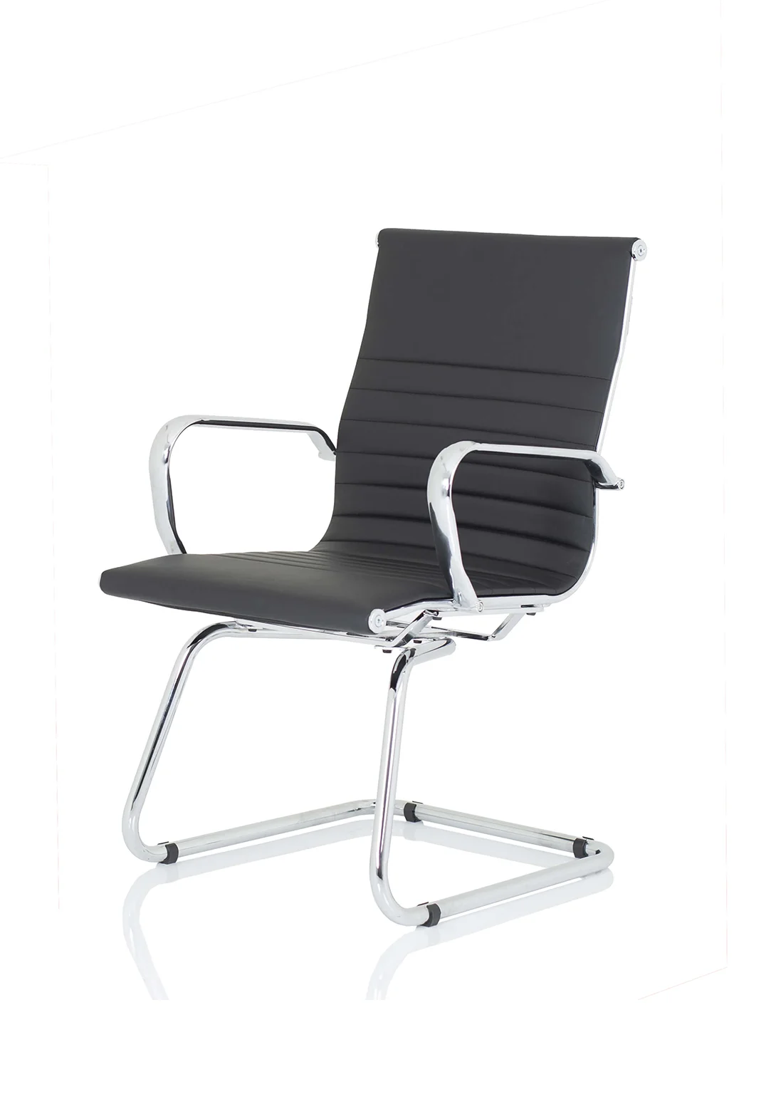 Nola Black Leather Cantilever Visitor Chair with Arms