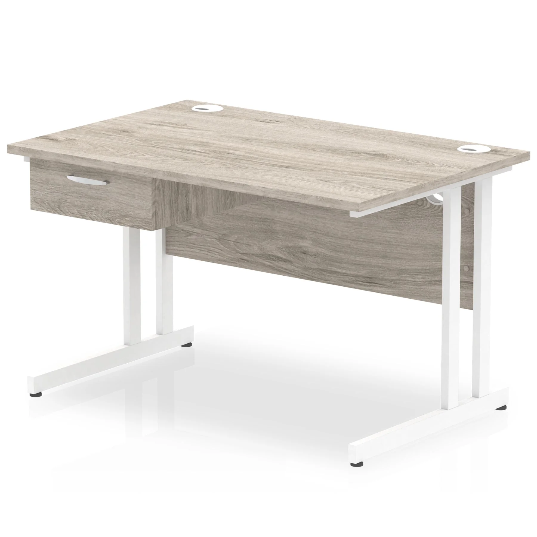 Impulse Cantilever Straight Desk White Frame With Single One Drawer Fixed Pedestal