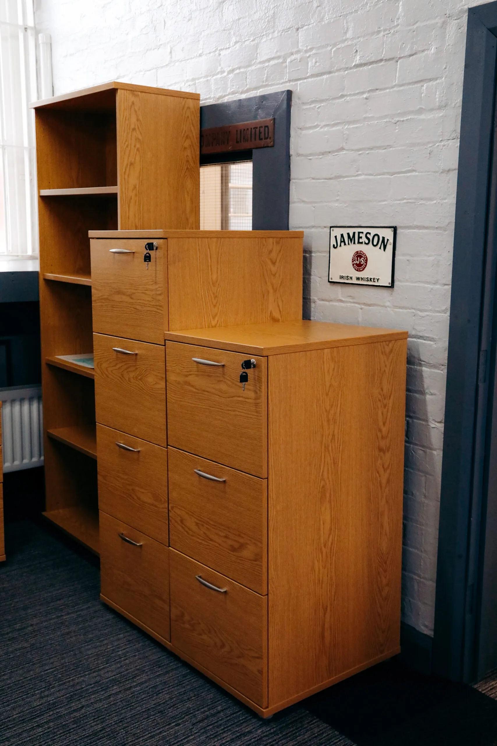 Beech bookcase and filing cabinet