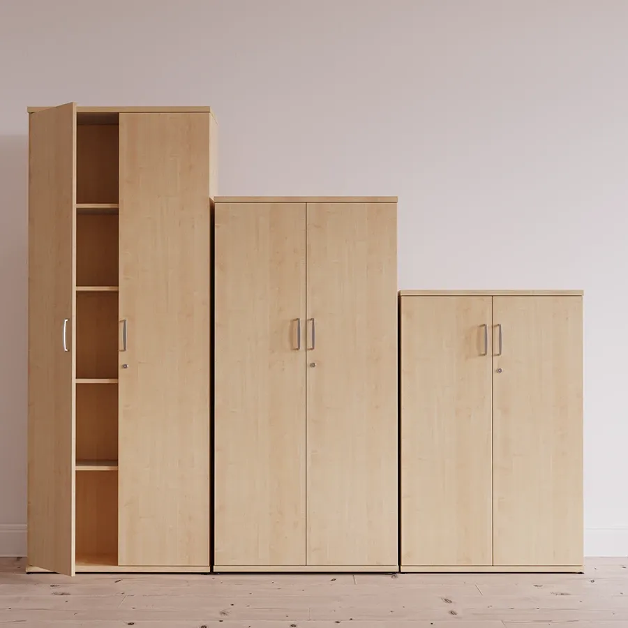 Maple bookcase and cupboards in three heights