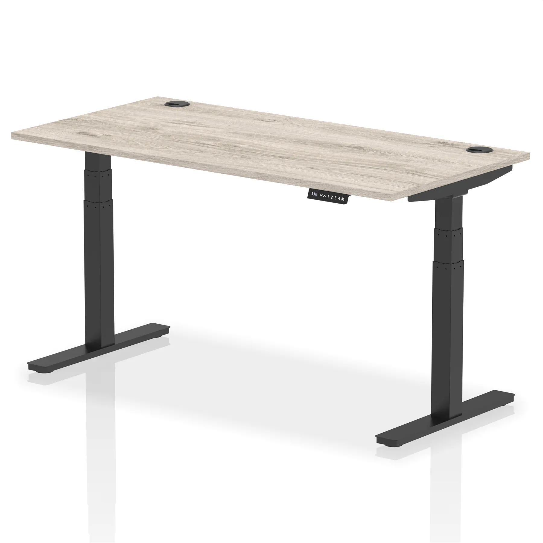 DW Electric Sit-Stand Desk, 1600, Grey Oak, Black, Dual Motor