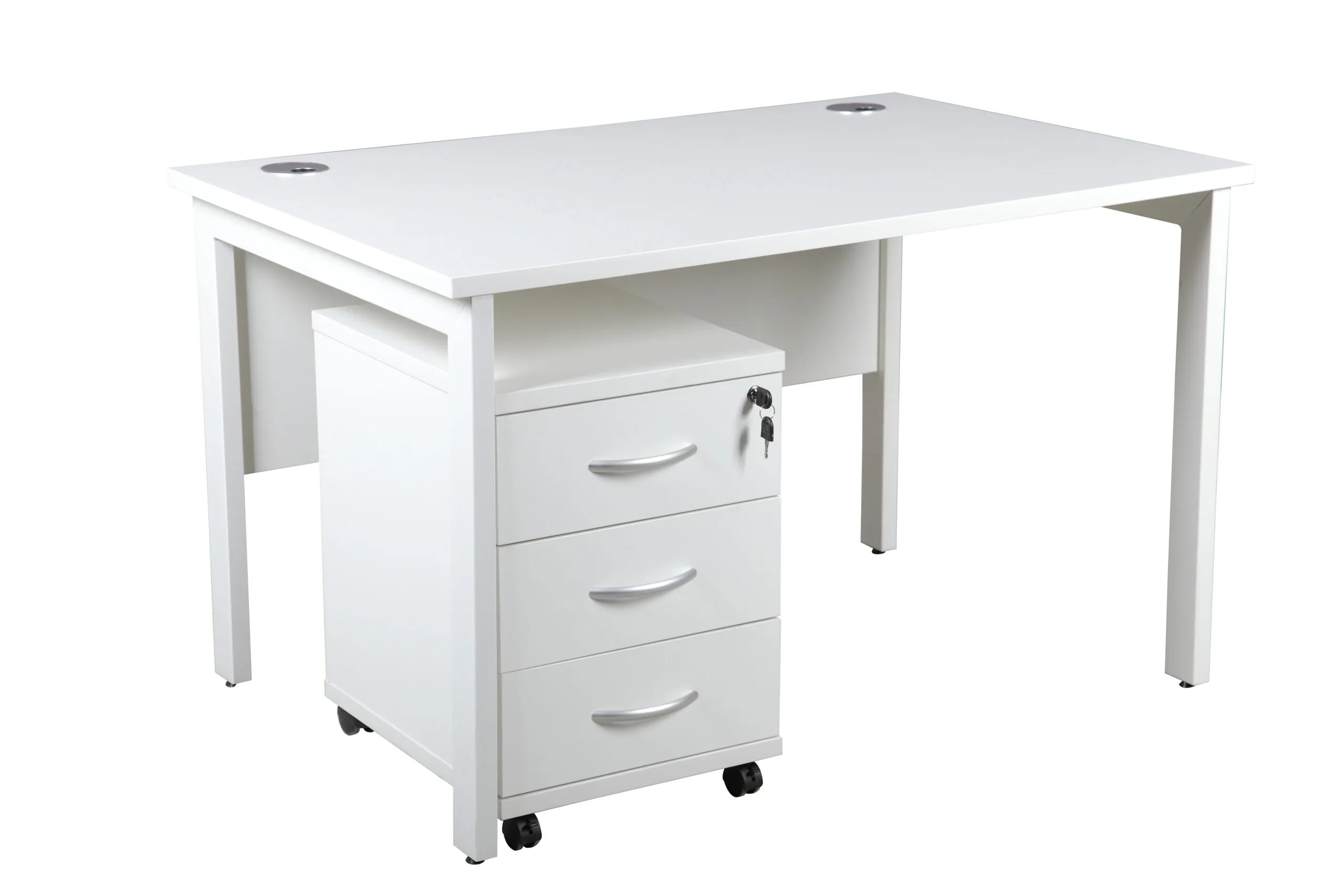 DW Single Bench Desk, 1200, 800, White, Desk & 3 Drawer Pedestal