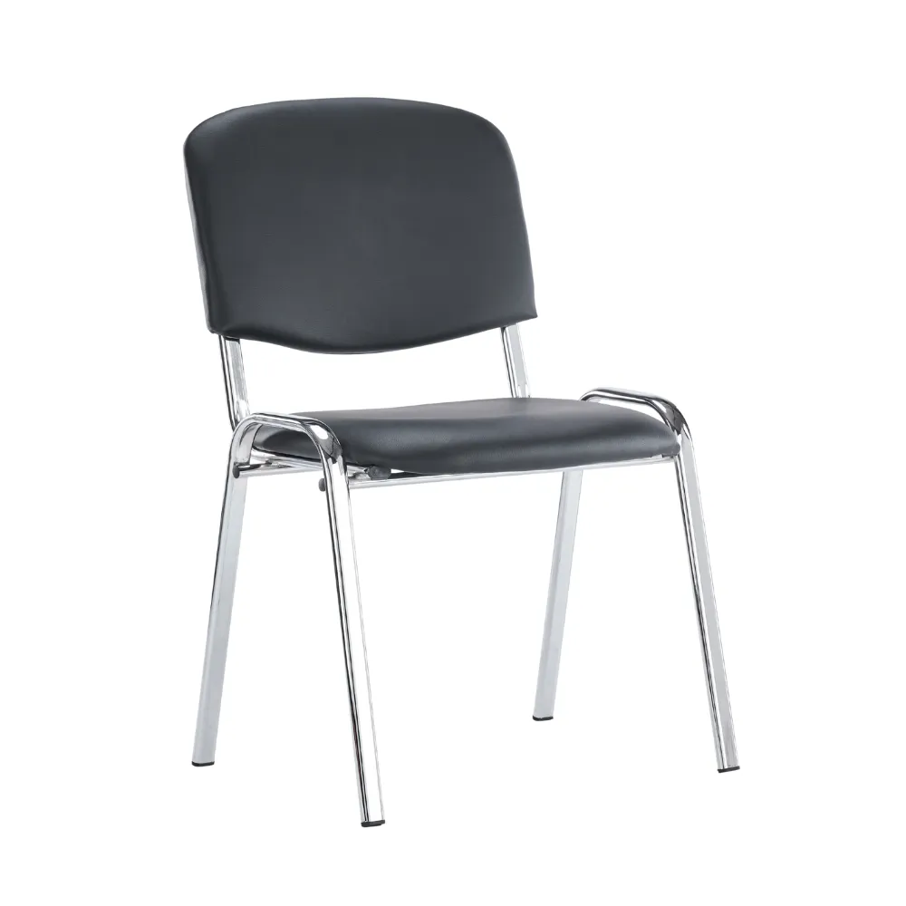 Club Meeting Chair, Black Vinyl, Chrome