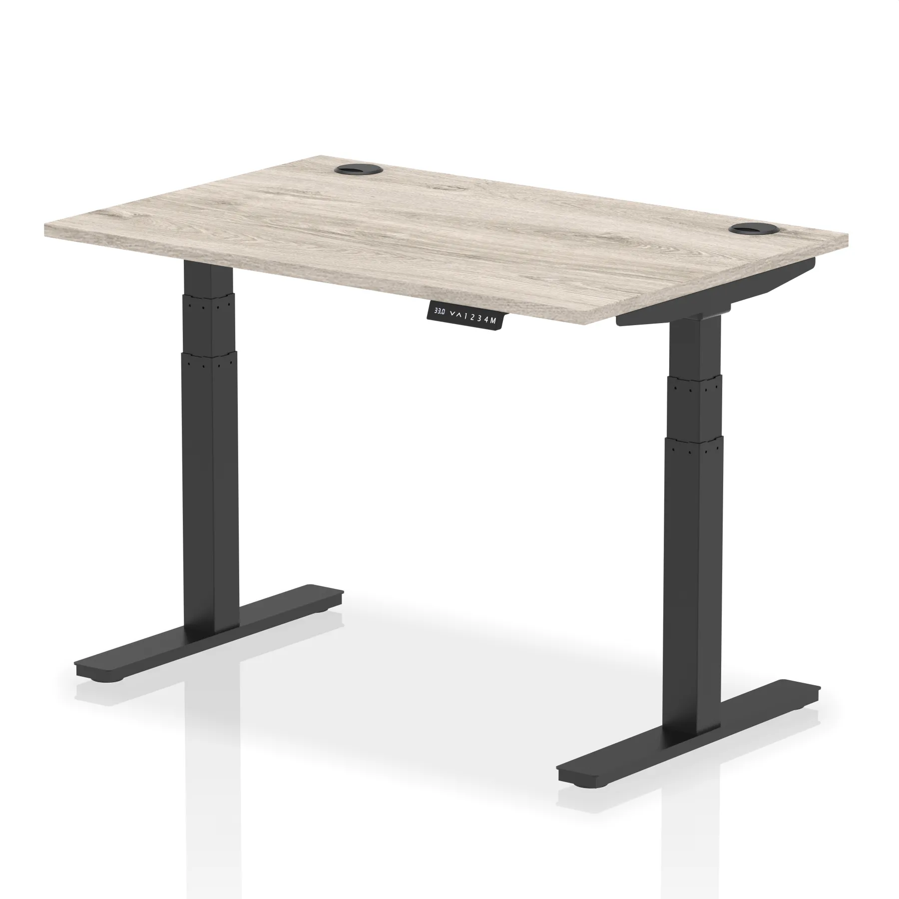 DW Electric Sit-Stand Desk, 1200, Grey Oak, Black, Dual Motor