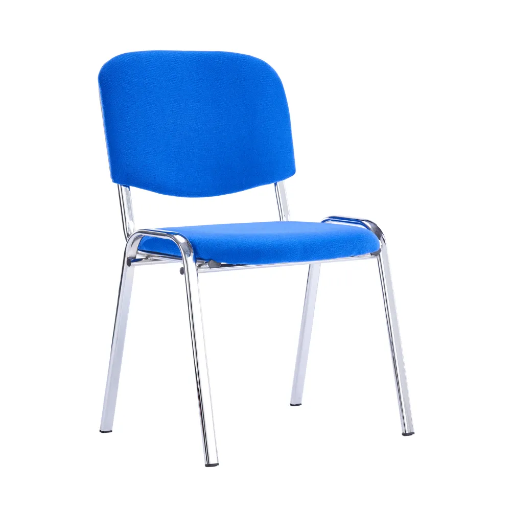Club Meeting Chair, Blue Fabric, Chrome