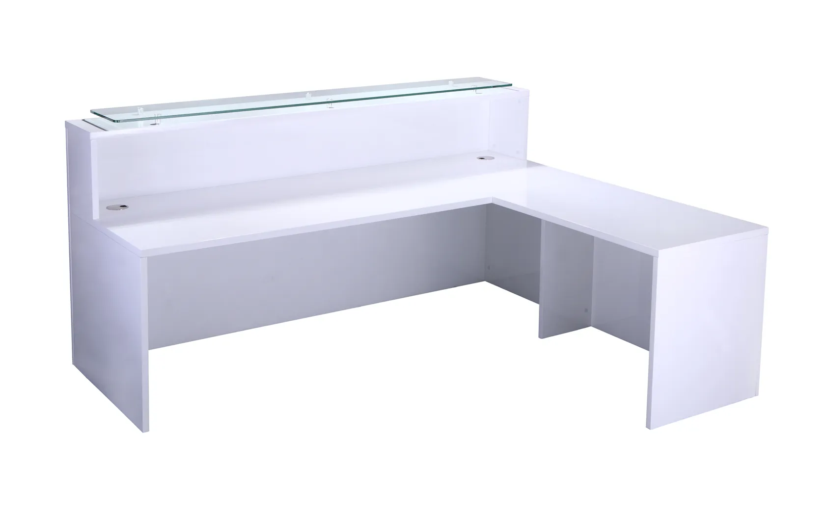 High Gloss White Reception Counter with Glass Shelf