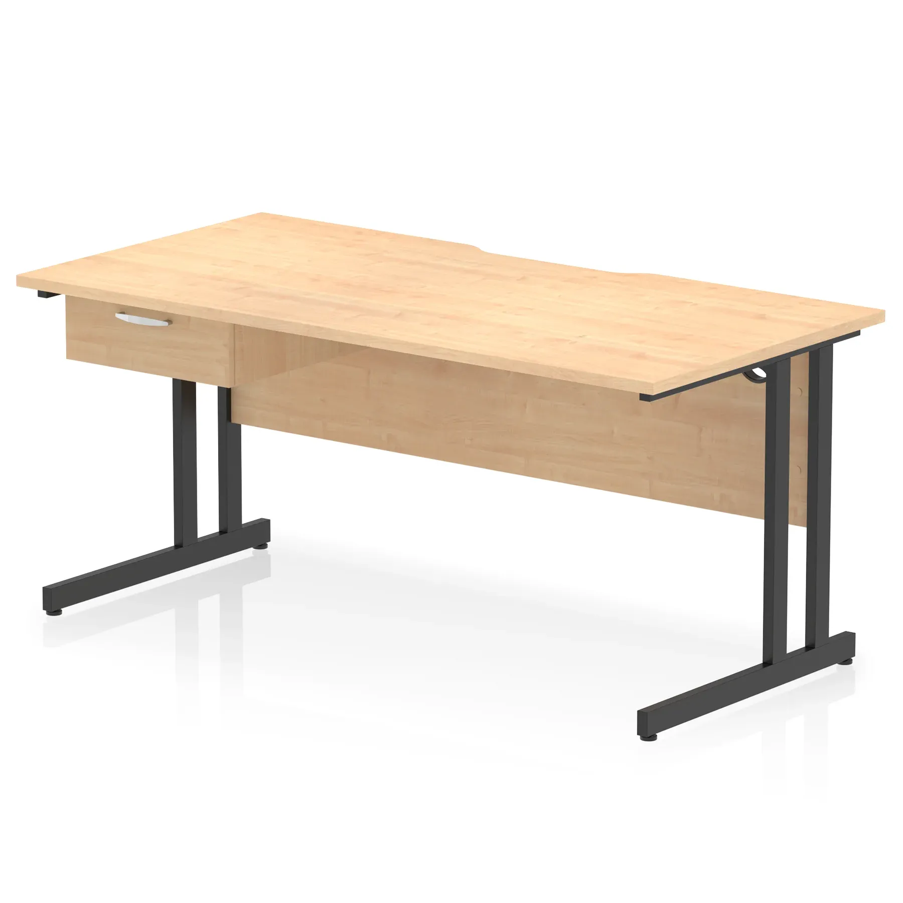 Impulse Scalloped Edge Cantilever Straight Desk With Single One Drawer Fixed Pedestal
