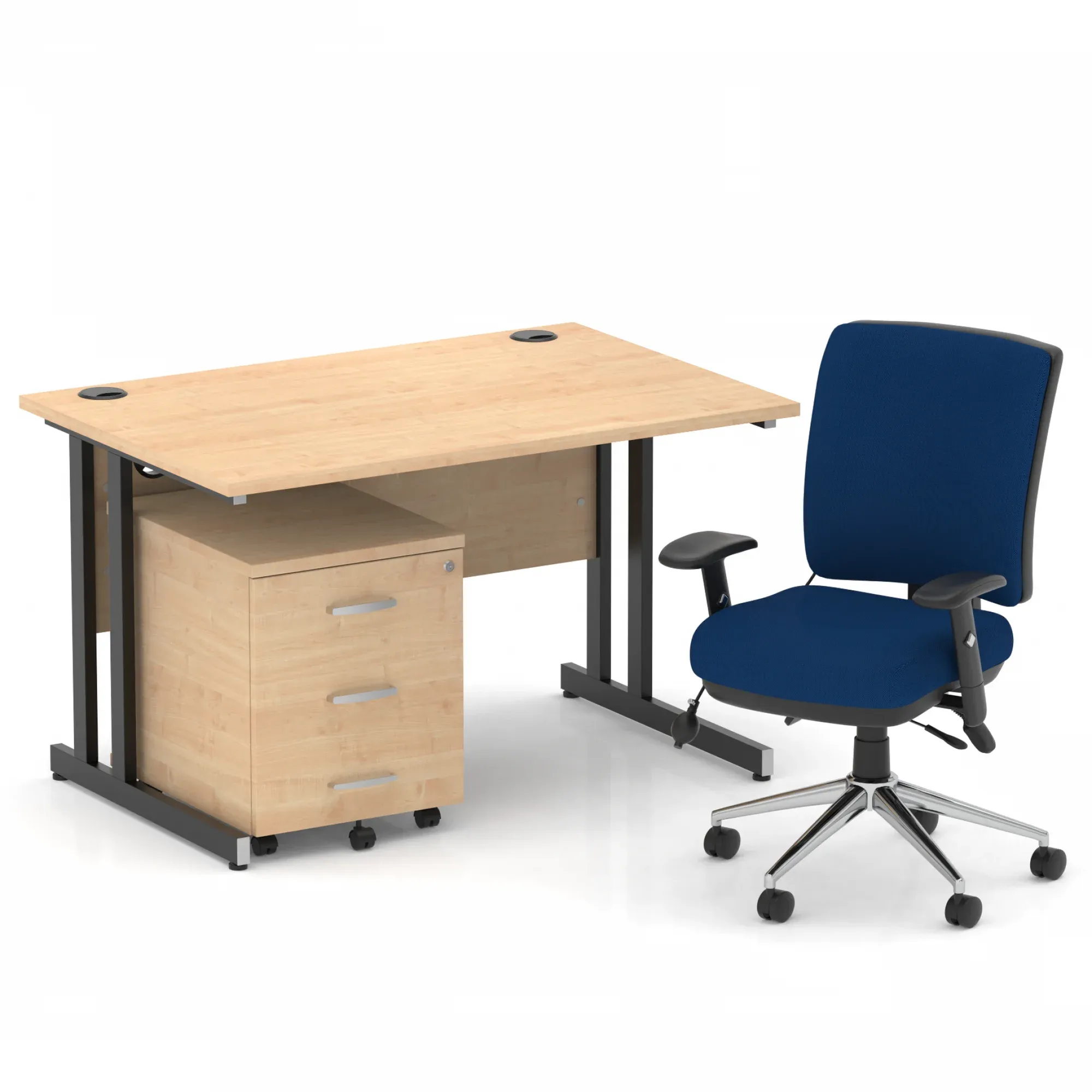 Impulse 1200mm Cantilever Straight Desk With Mobile Pedestal and Chiro Medium Back Blue Operator Chair