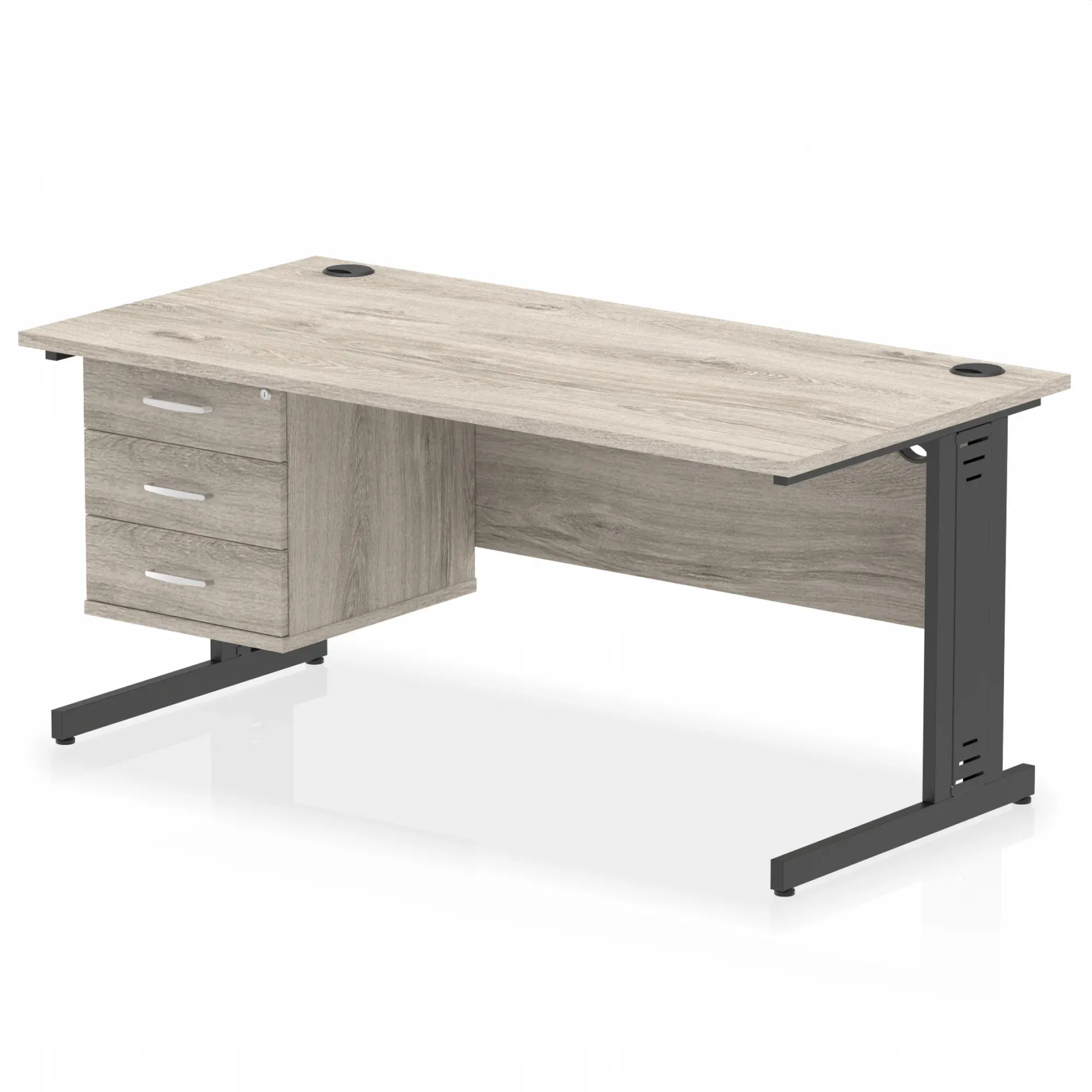 Impulse 1600mm Cable Managed Straight Desk With Single Fixed Pedestal