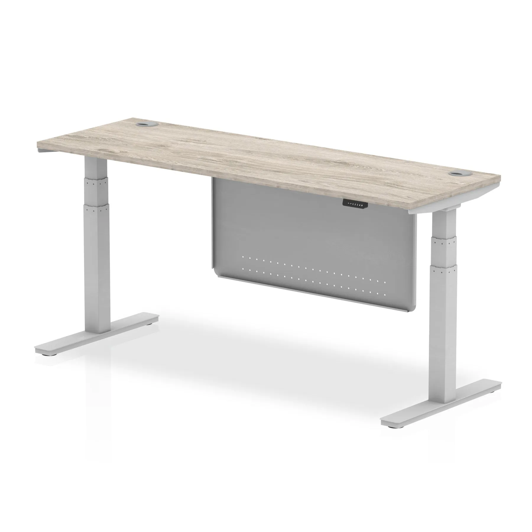 EE - Air Height Adjustable Slimline Desk With Cable Ports With Steel Modesty Panel