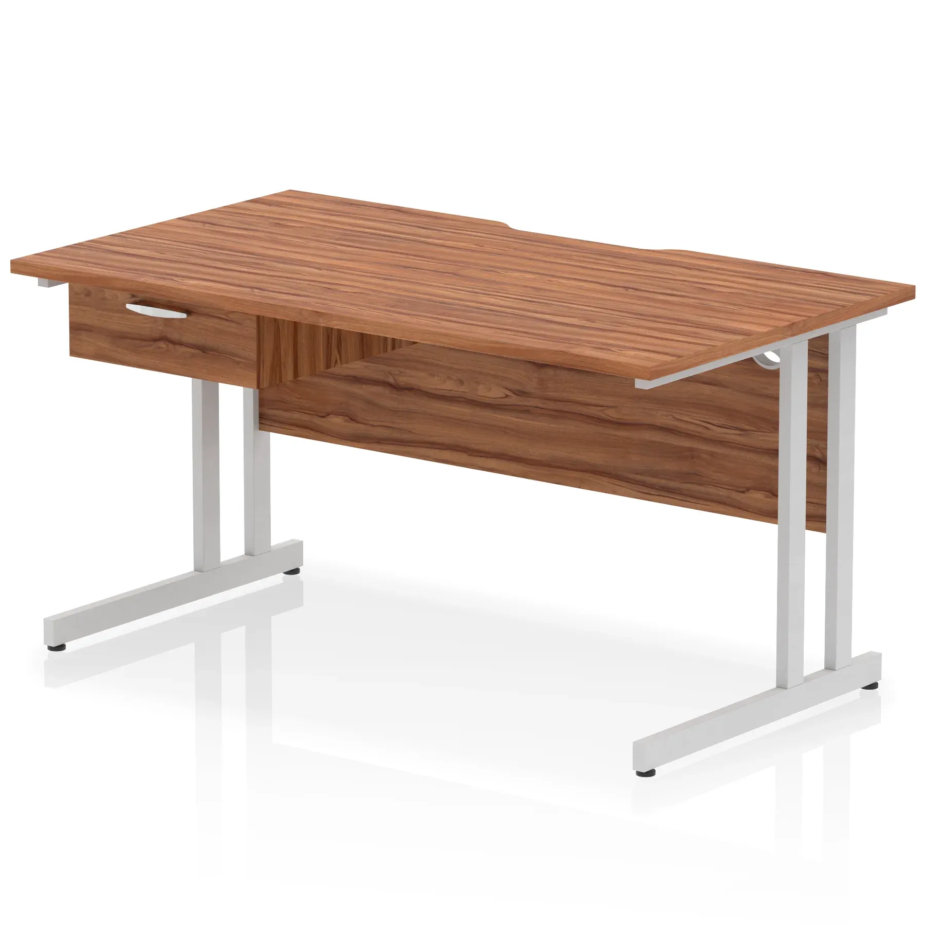 Impulse Scalloped Edge Cantilever Straight Desk With Single One Drawer Fixed Pedestal